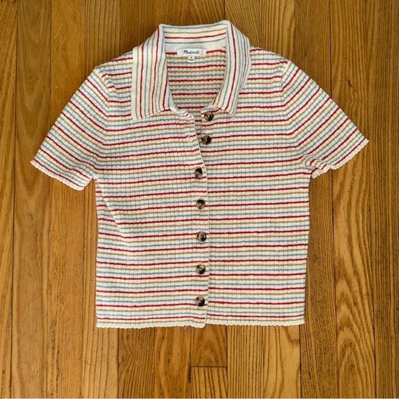 Madewell Barbrook Button-Front Sweater Polo in Stripe - Picture 3 of 9
